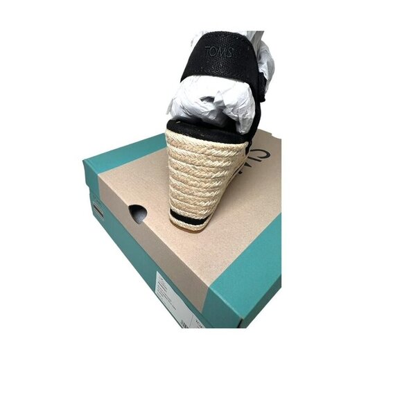 Toms Womens Black Triple Band Peep Toe Ankle Straps Wedge Sandals Sz 10 New - Picture 6 of 11